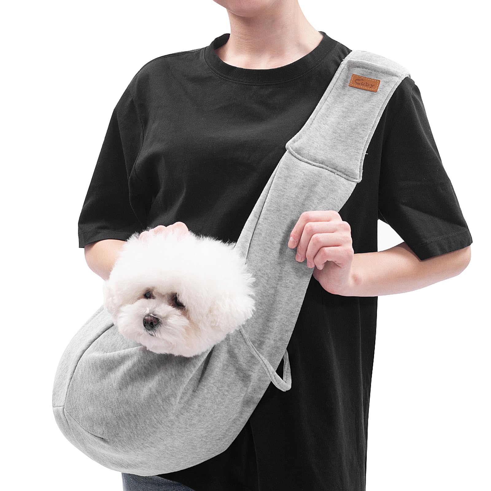 CUBY Dog & Cat Sling Carrier – Grey, Medium (Adjustable Strap) – Hands-Free Reversible Papoose for Small Pets