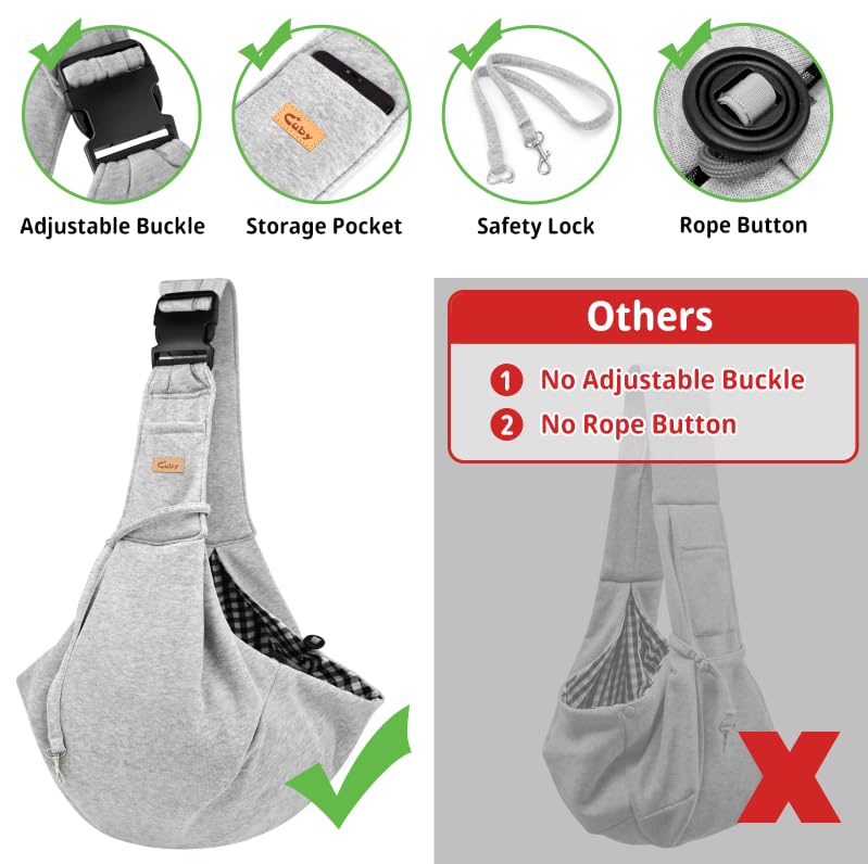 CUBY Dog & Cat Sling Carrier – Grey, Medium (Adjustable Strap) – Hands-Free Reversible Papoose for Small Pets
