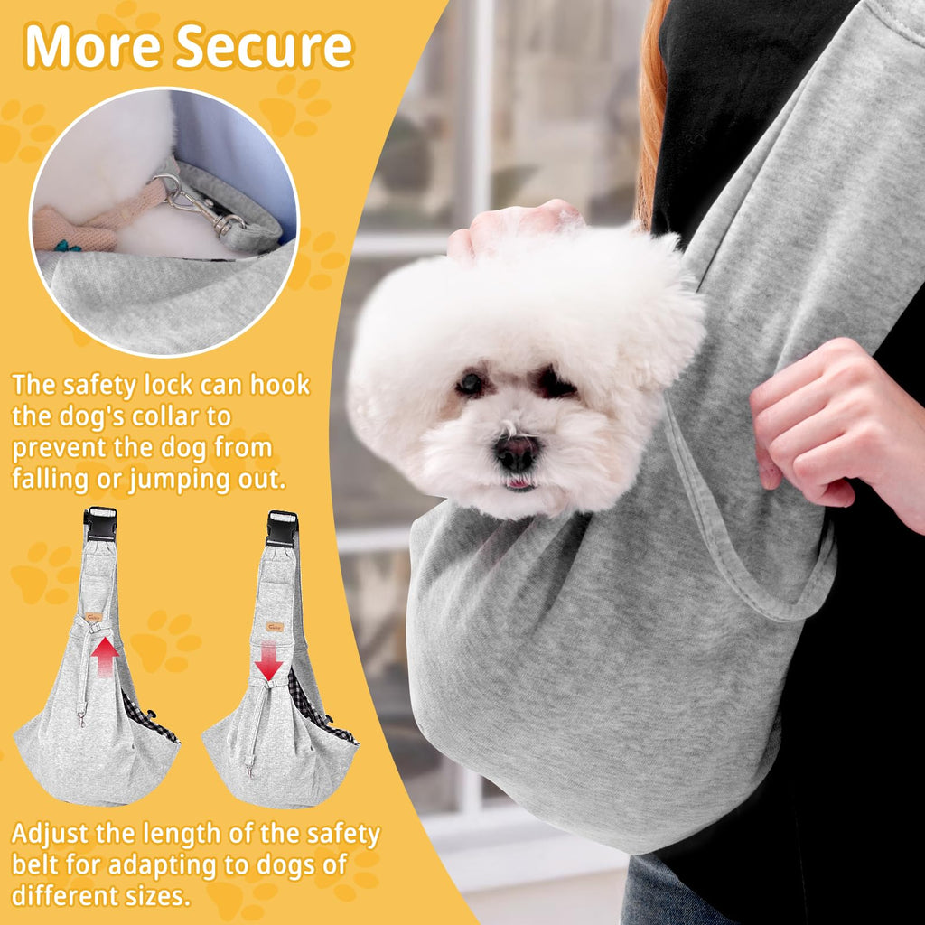 CUBY Dog & Cat Sling Carrier – Grey, Medium (Adjustable Strap) – Hands-Free Reversible Papoose for Small Pets