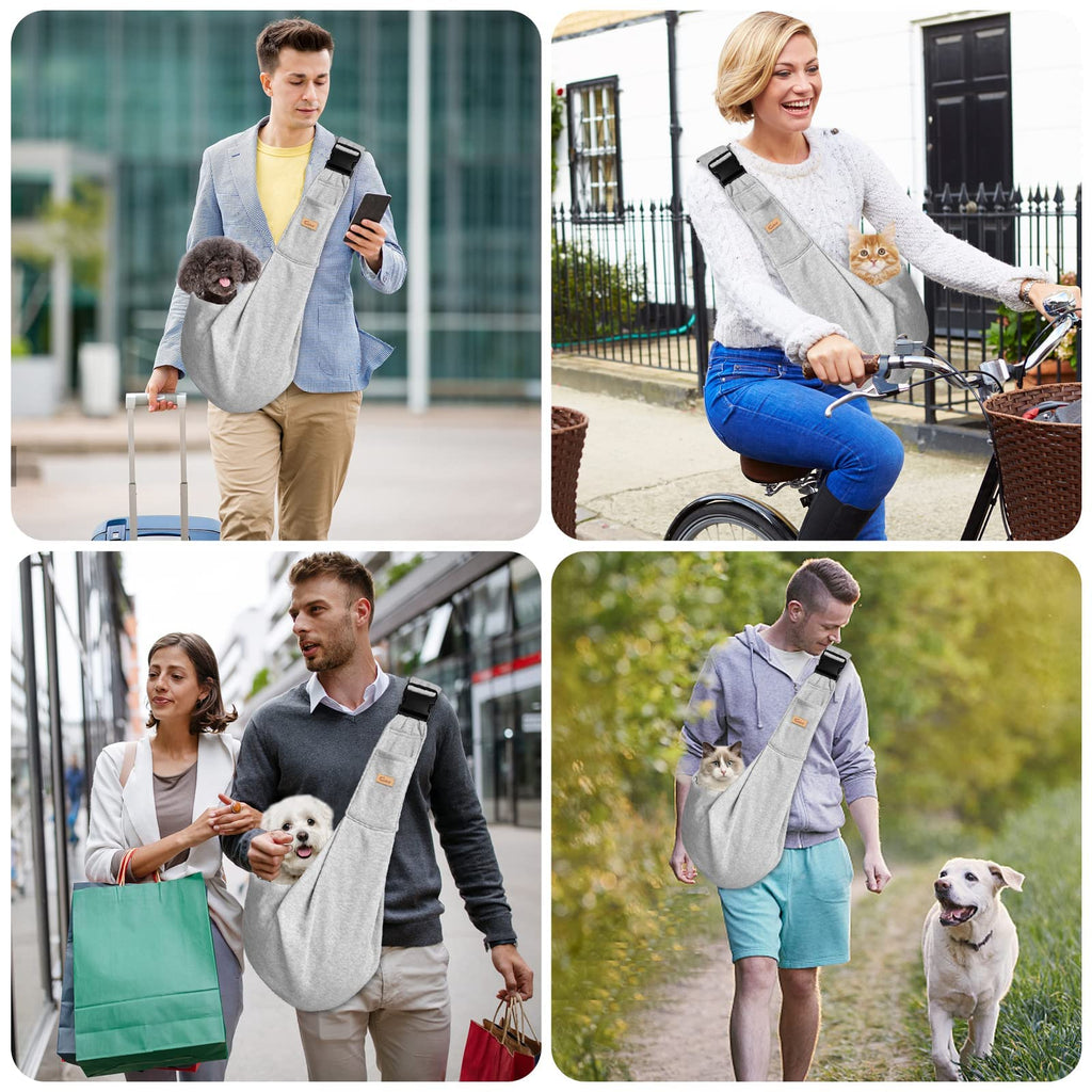 CUBY Dog & Cat Sling Carrier – Grey, Medium (Adjustable Strap) – Hands-Free Reversible Papoose for Small Pets