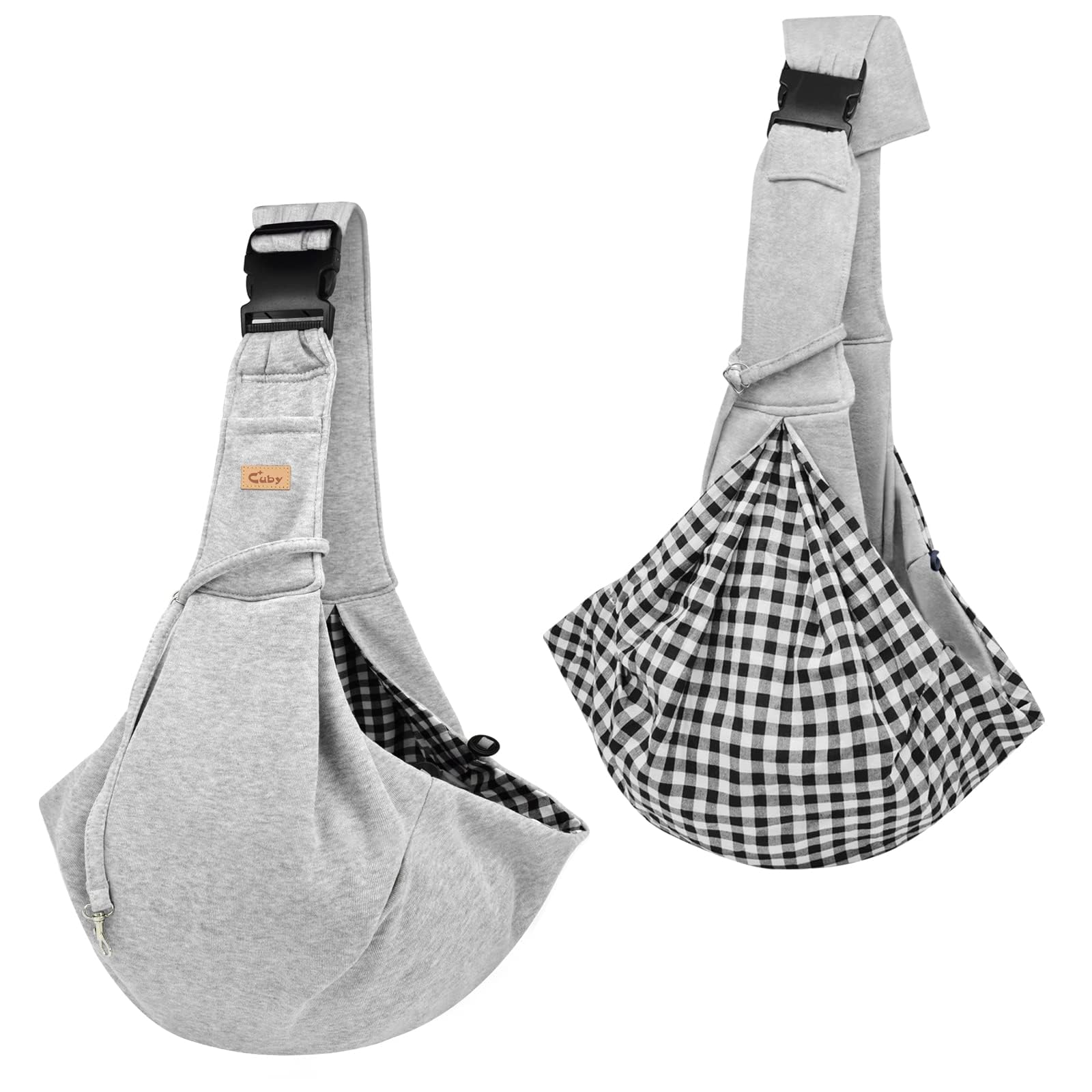 CUBY Dog & Cat Sling Carrier – Grey, Medium (Adjustable Strap) – Hands-Free Reversible Papoose for Small Pets