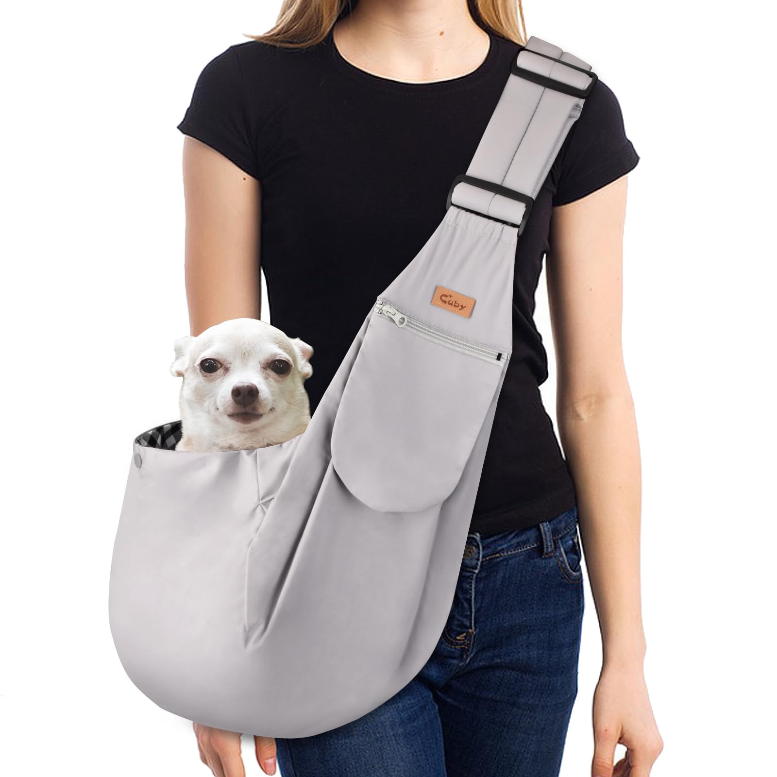 Cuby Hands-Free Pet Sling Carrier for Small Dogs and Cats – Grey Classic, Adjustable Strap