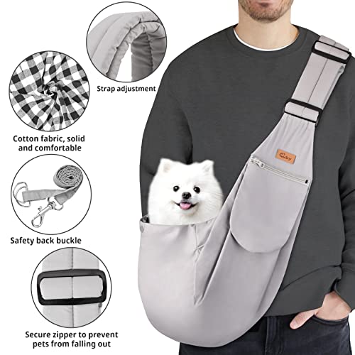 Cuby Hands-Free Pet Sling Carrier for Small Dogs and Cats – Grey Classic, Adjustable Strap