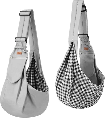 Cuby Hands-Free Pet Sling Carrier for Small Dogs and Cats – Grey Classic, Adjustable Strap