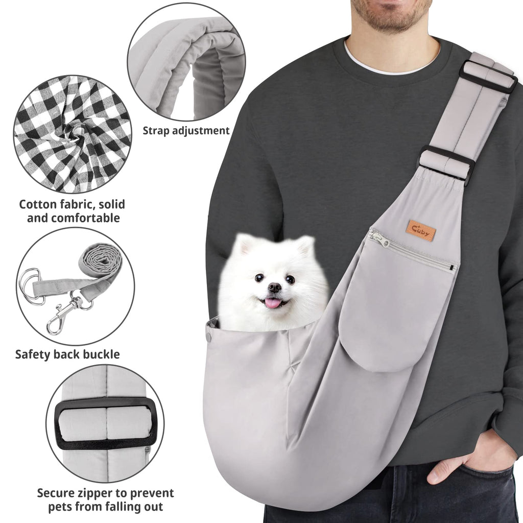 Cuby Hands-Free Pet Sling Carrier for Small Dogs and Cats – Grey Classic, Adjustable Strap