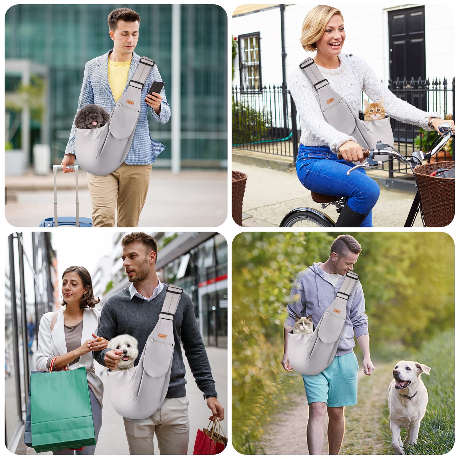 Cuby Hands-Free Pet Sling Carrier for Small Dogs and Cats – Grey Classic, Adjustable Strap