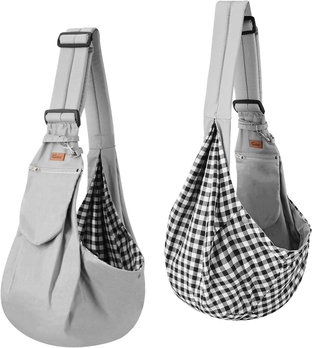 Cuby Hands-Free Pet Sling Carrier for Small Dogs and Cats – Grey Classic, Adjustable Strap
