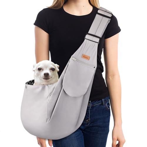 Cuby Hands-Free Pet Sling Carrier for Small Dogs and Cats – Grey Classic, Adjustable Strap