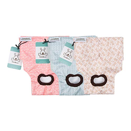 CuteBone Female Dog Diapers 3 Pack - Reusable, Washable, Adjustable Fit for Heat & Incontinence - Leaf XS