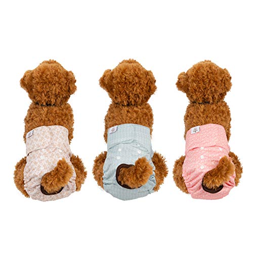CuteBone Female Dog Diapers 3 Pack - Reusable, Washable, Adjustable Fit for Heat & Incontinence - Leaf XS