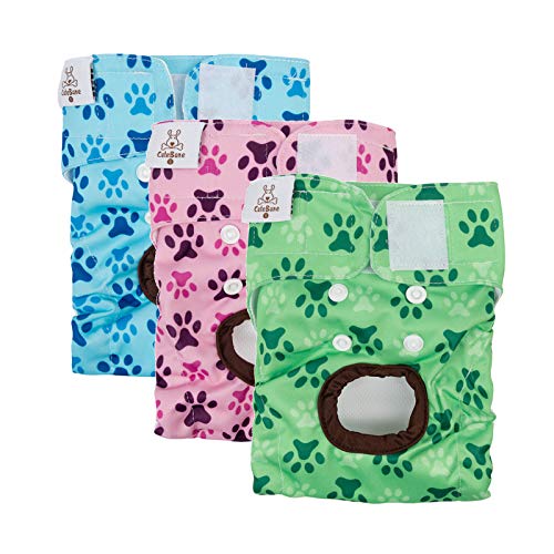 CuteBone Female Dog Diapers 3 Pack - Washable Reusable Doggie Pants for Heat Cycle, Incontinence, Size Small