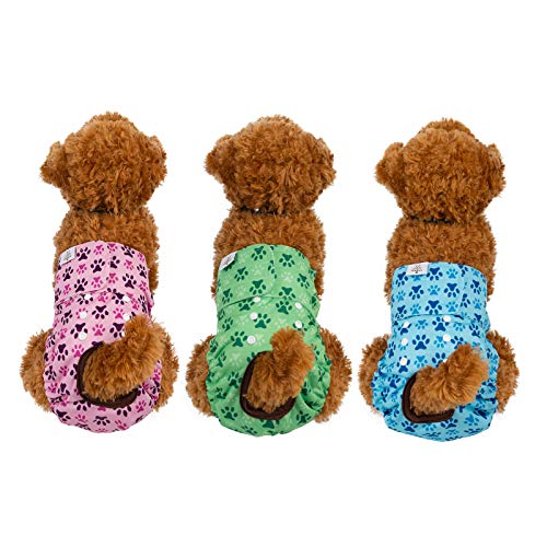 CuteBone Female Dog Diapers 3 Pack - Washable Reusable Doggie Pants for Heat Cycle, Incontinence, Size Small
