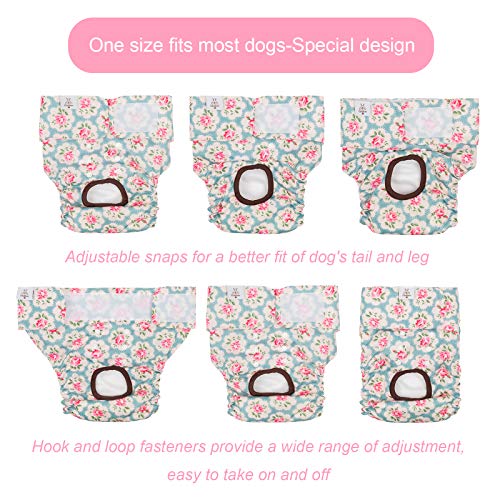 CuteBone Female Dog Diapers – Reusable Washable 3-Pack (Medium, Floral) for Heat, Potty Training & Incontinence