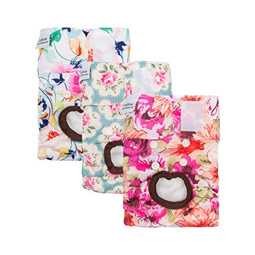 CuteBone Female Dog Diapers – Reusable Washable 3-Pack (Medium, Floral) for Heat, Potty Training & Incontinence