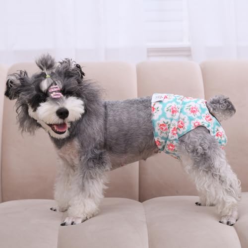CuteBone Female Dog Diapers – Reusable Washable 3-Pack (Medium, Floral) for Heat, Potty Training & Incontinence