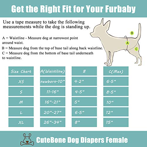 CuteBone Female Dog Diapers – Reusable Washable 3-Pack (Medium, Floral) for Heat, Potty Training & Incontinence