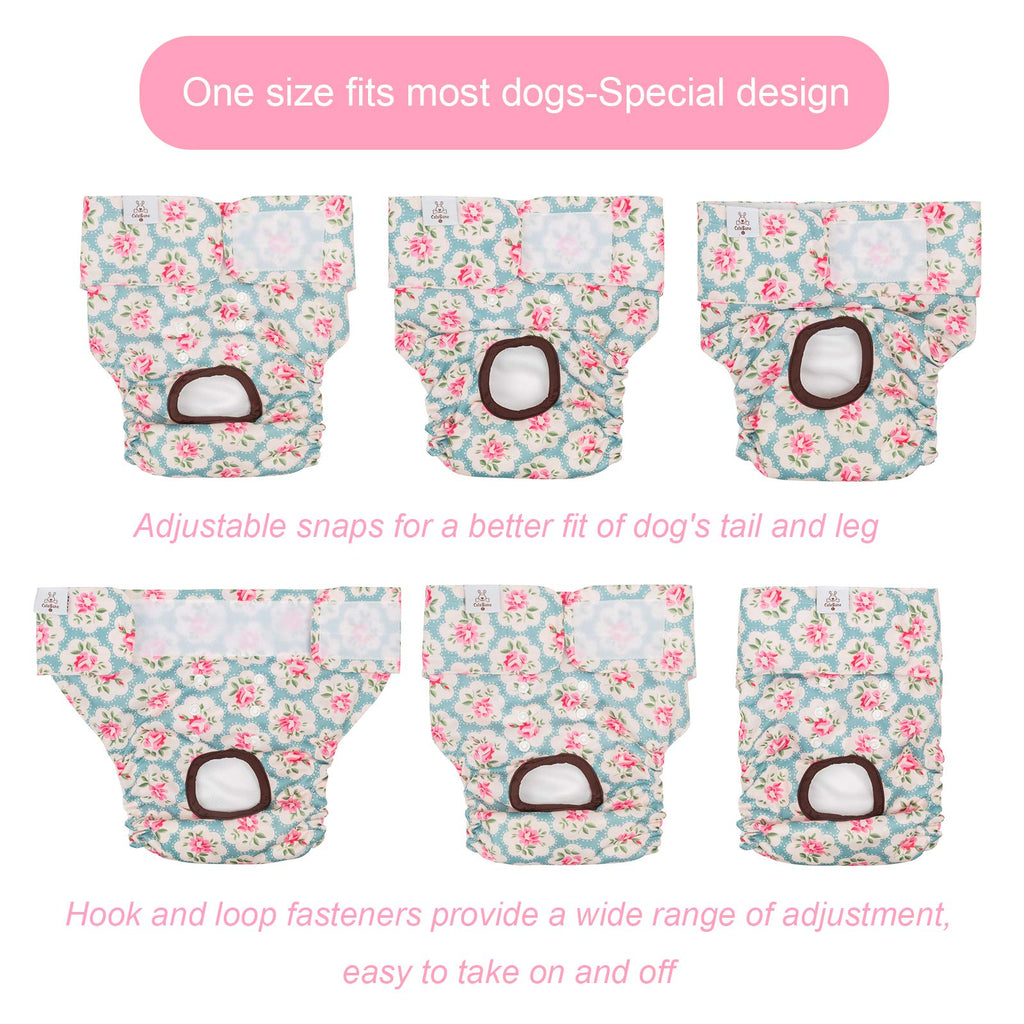 CuteBone Female Dog Diapers – Reusable Washable 3-Pack (Medium, Floral) for Heat, Potty Training & Incontinence