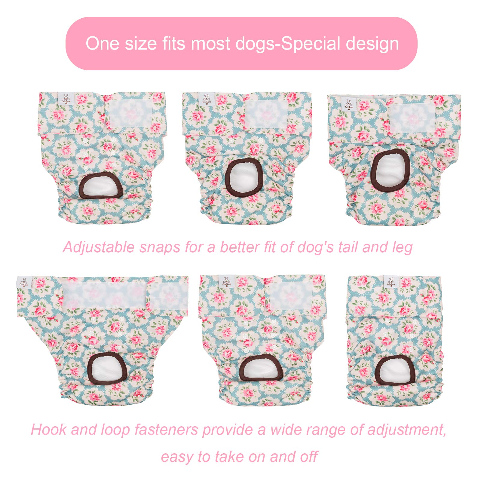 CuteBone Female Dog Diapers – Reusable Washable 3-Pack (Medium, Floral) for Heat, Potty Training & Incontinence