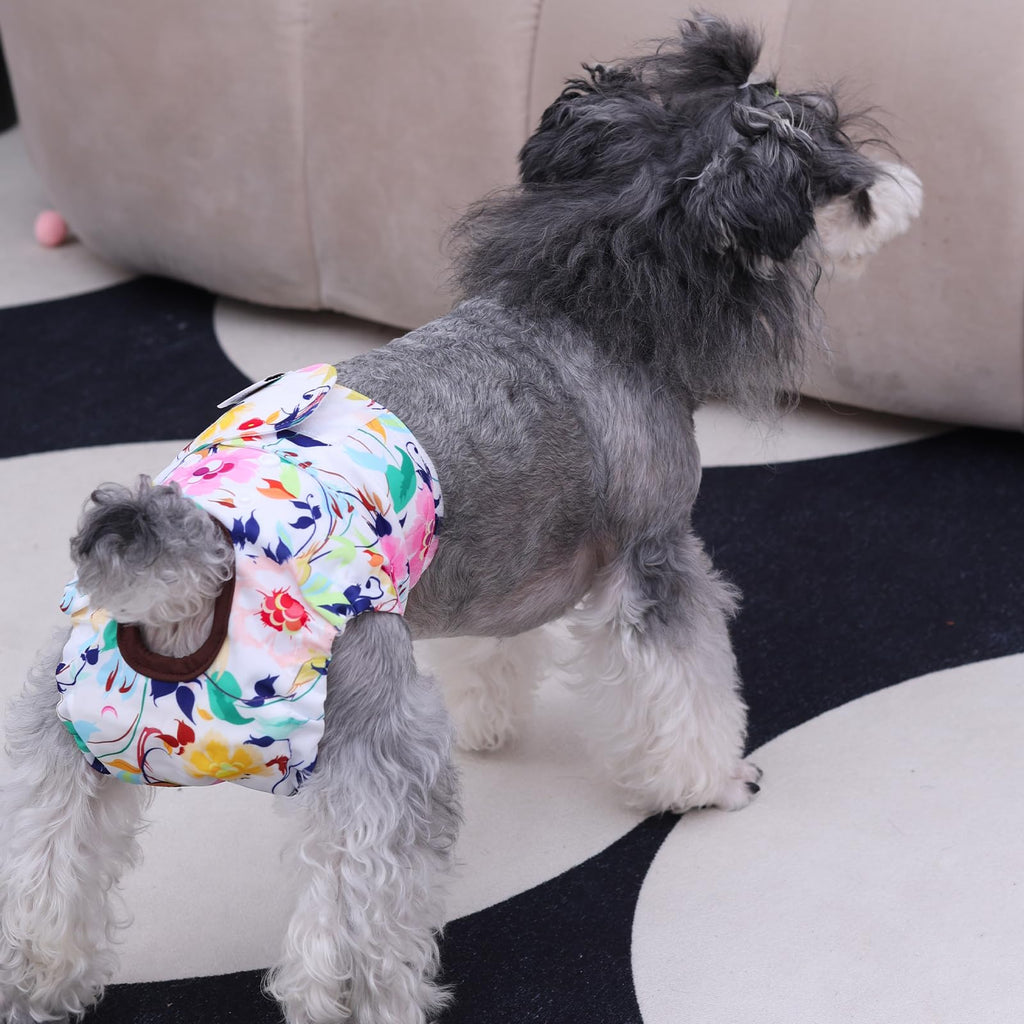 CuteBone Female Dog Diapers – Reusable Washable 3-Pack (Medium, Floral) for Heat, Potty Training & Incontinence