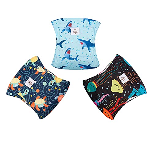 CuteBone Male Dog Diapers Washable Belly Band 3-Pack (M, Turtle/Shark/Jellyfish)