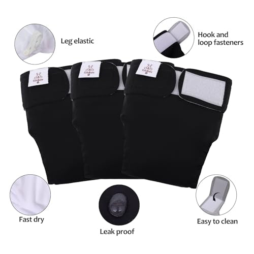 CuteBone No Tail Hole Dog Diapers – 3 Pack Reusable for Docked-Tail Dogs (Size M)