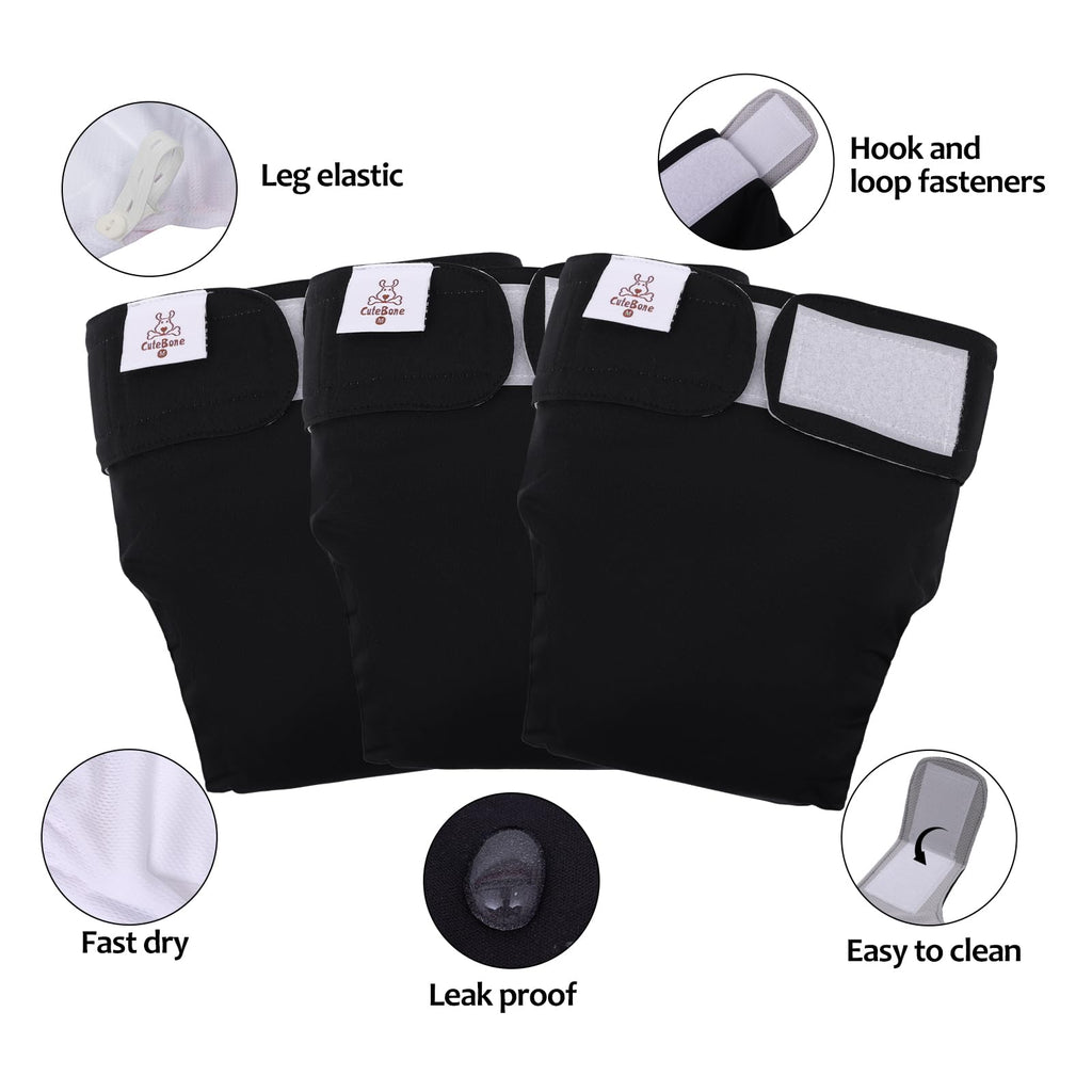CuteBone No Tail Hole Dog Diapers – 3 Pack Reusable for Docked-Tail Dogs (Size M)