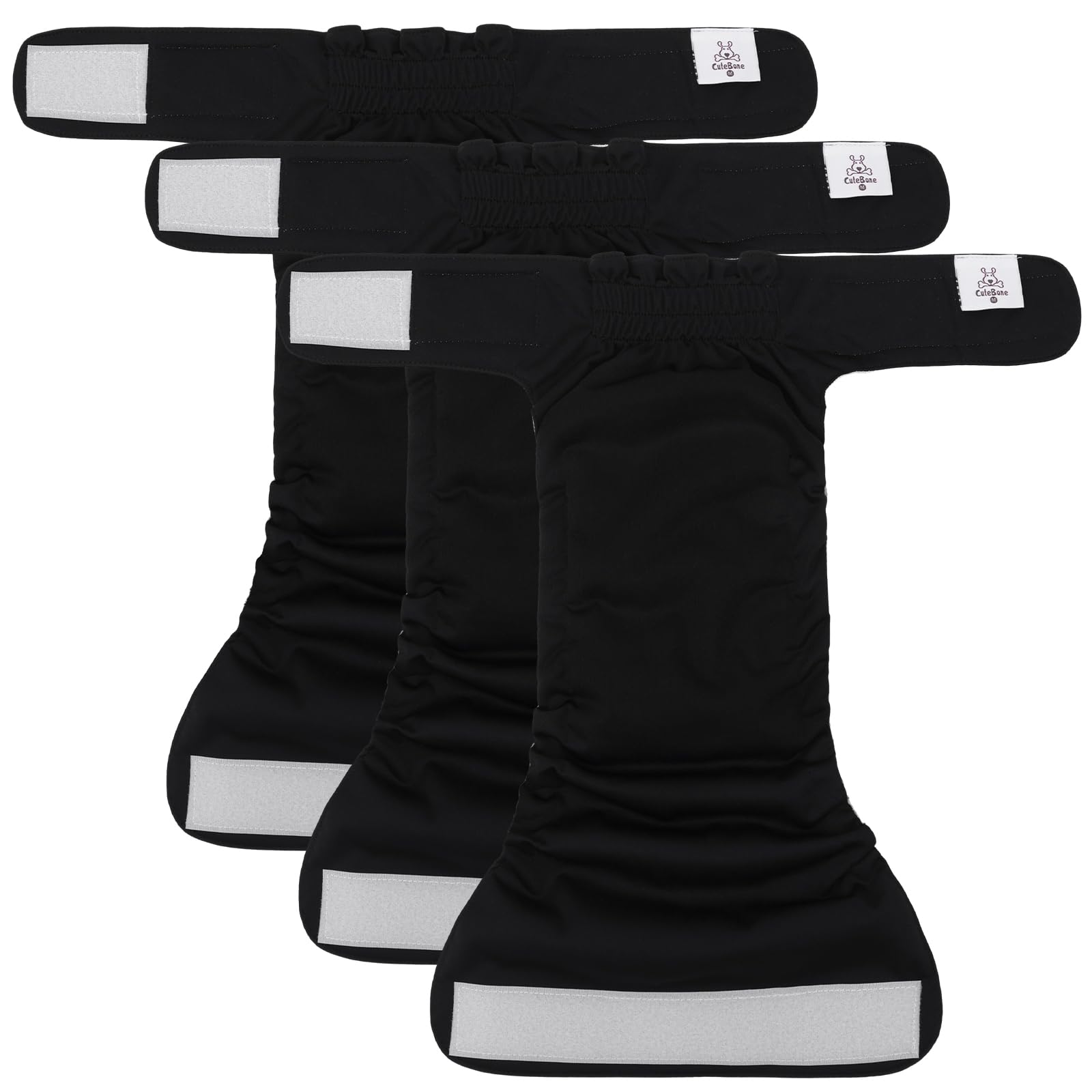 CuteBone No Tail Hole Dog Diapers – 3 Pack Reusable for Docked-Tail Dogs (Size M)