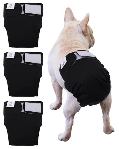 CuteBone No Tail Hole Dog Diapers – 3 Pack Reusable for Docked-Tail Dogs (Size M)