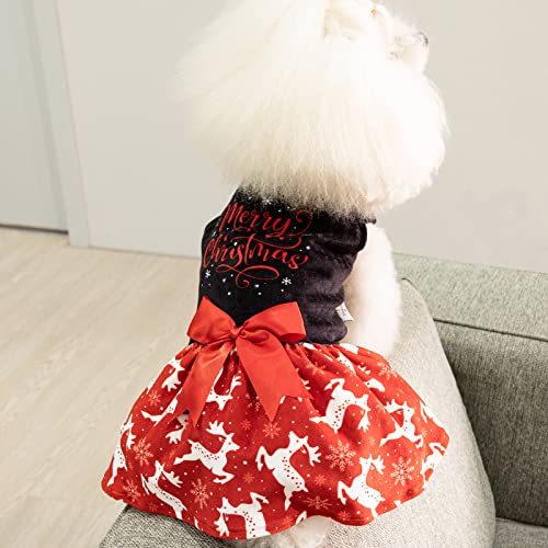 CuteBone Red Velvet Dog Dress for Small Dogs – Christmas Dresses for Girl Puppies with Bow