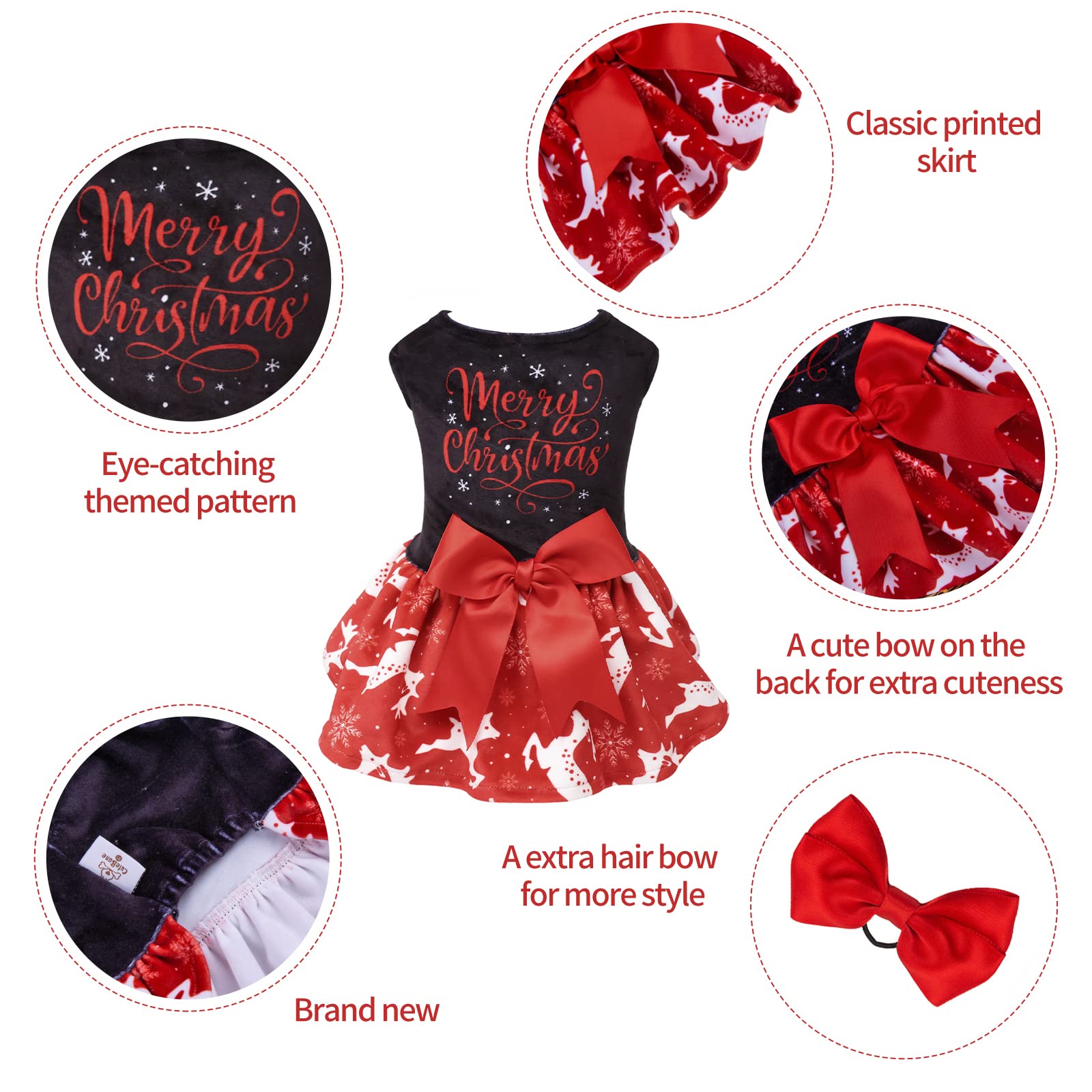 CuteBone Red Velvet Dog Dress for Small Dogs – Christmas Dresses for Girl Puppies with Bow