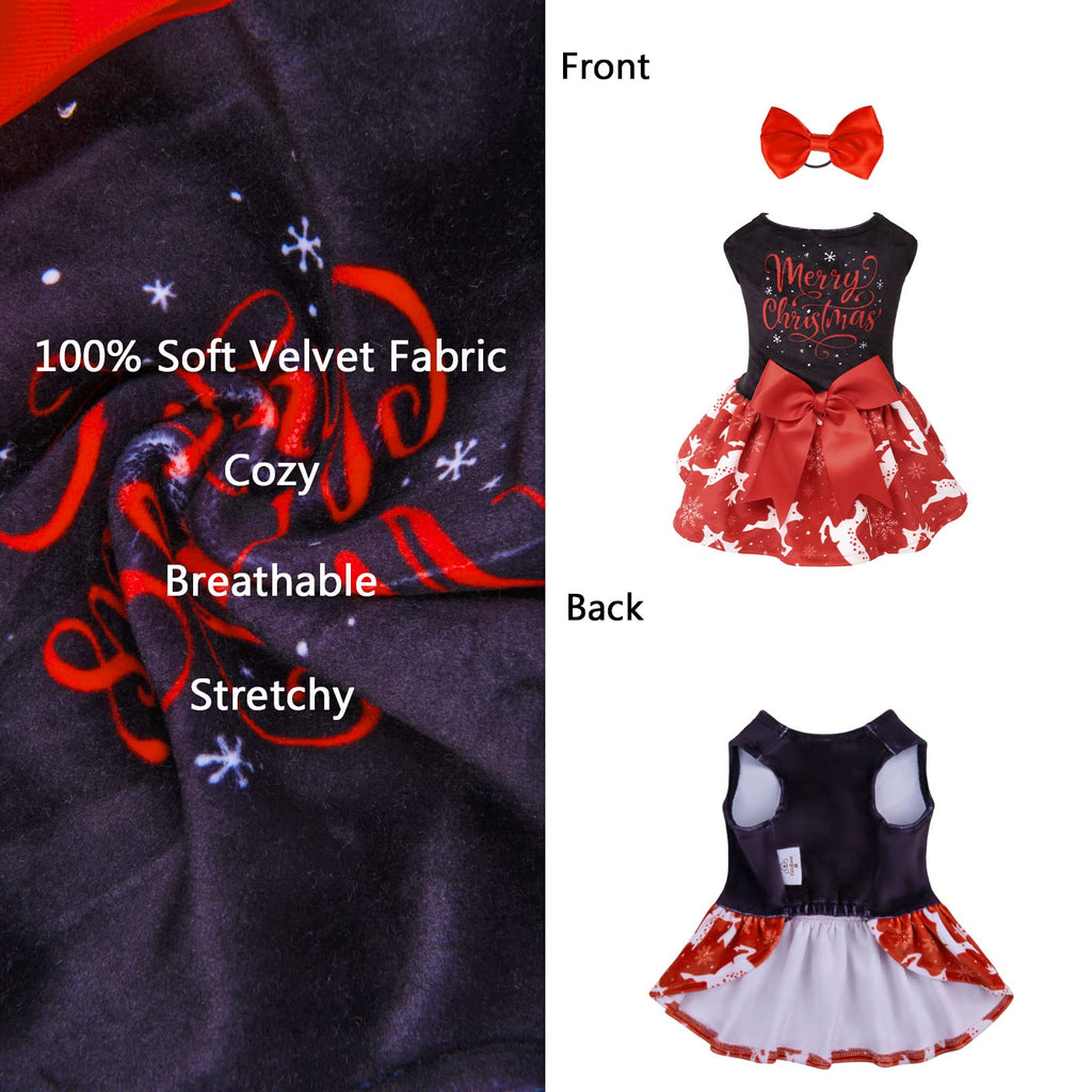 CuteBone Red Velvet Dog Dress for Small Dogs – Christmas Dresses for Girl Puppies with Bow