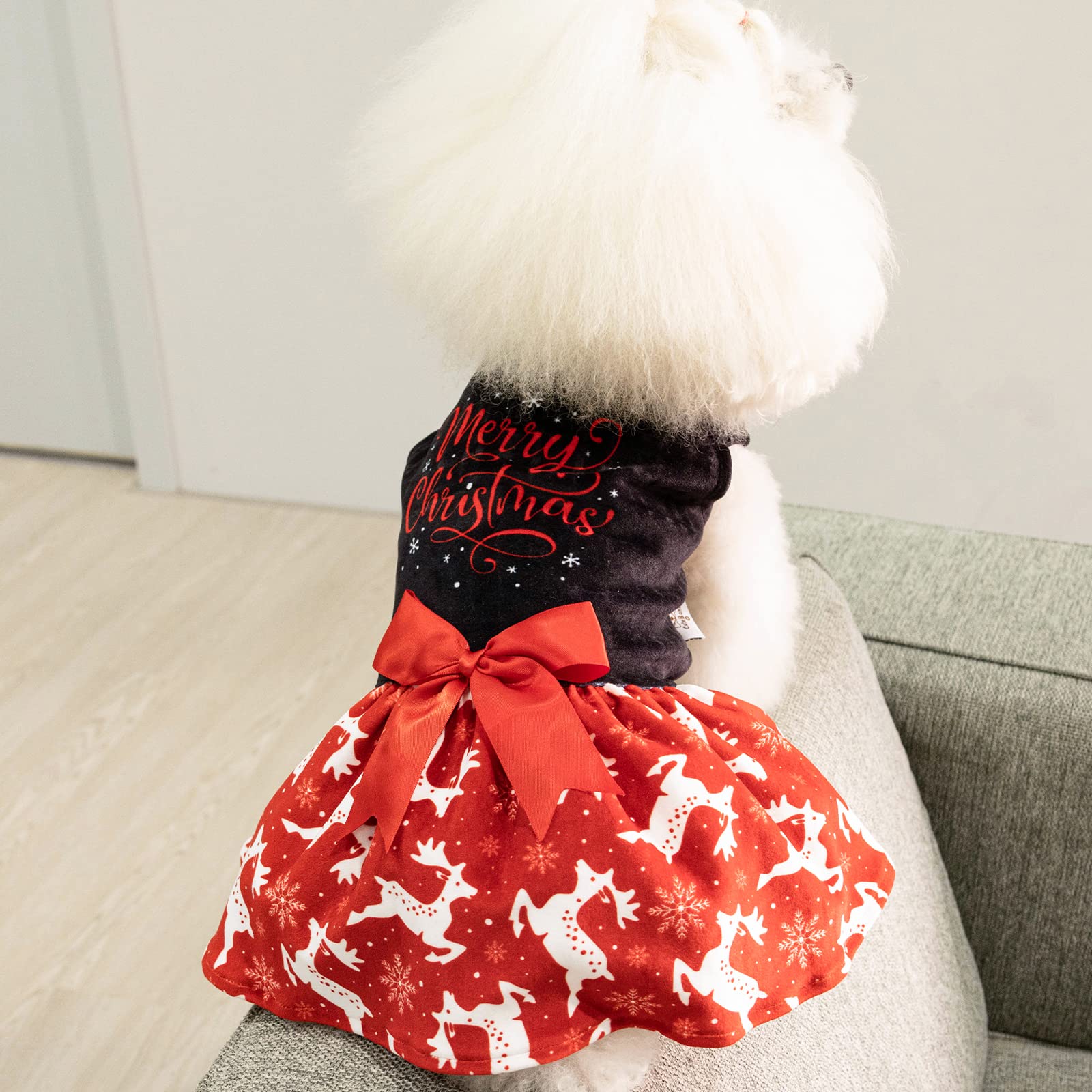 CuteBone Red Velvet Dog Dress for Small Dogs – Christmas Dresses for Girl Puppies with Bow
