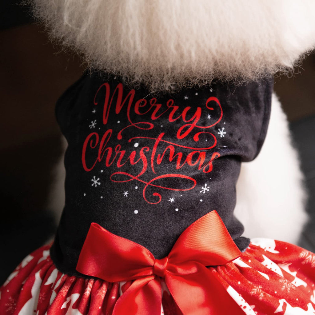 CuteBone Red Velvet Dog Dress for Small Dogs – Christmas Dresses for Girl Puppies with Bow