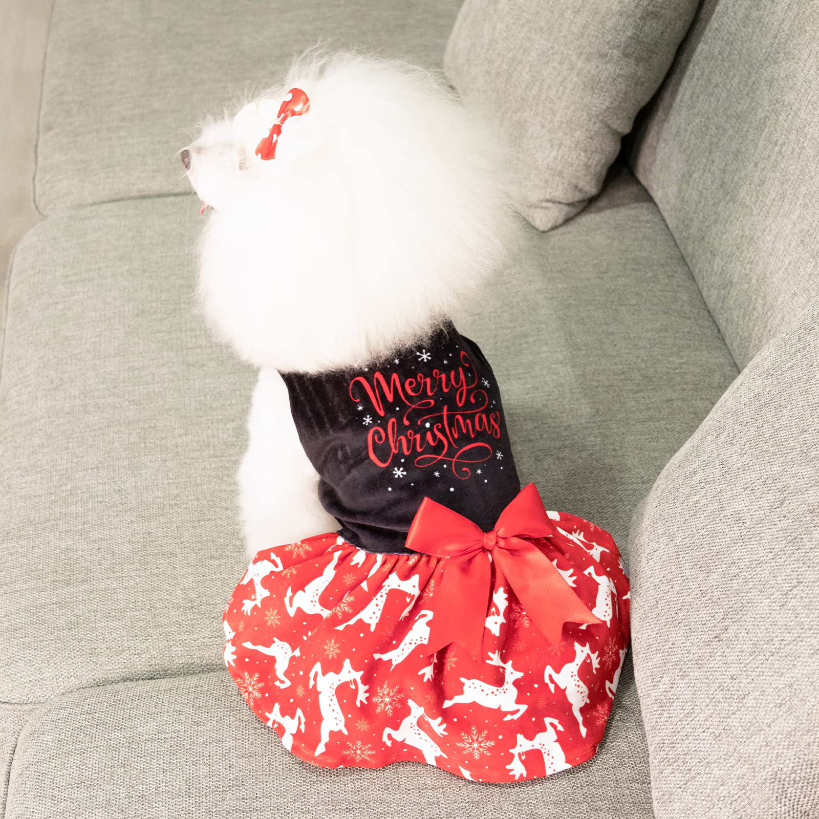 CuteBone Red Velvet Dog Dress for Small Dogs – Christmas Dresses for Girl Puppies with Bow