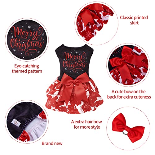 CuteBone Red Velvet Dog Dress for Small Dogs – Christmas Dresses for Girl Puppies with Bow