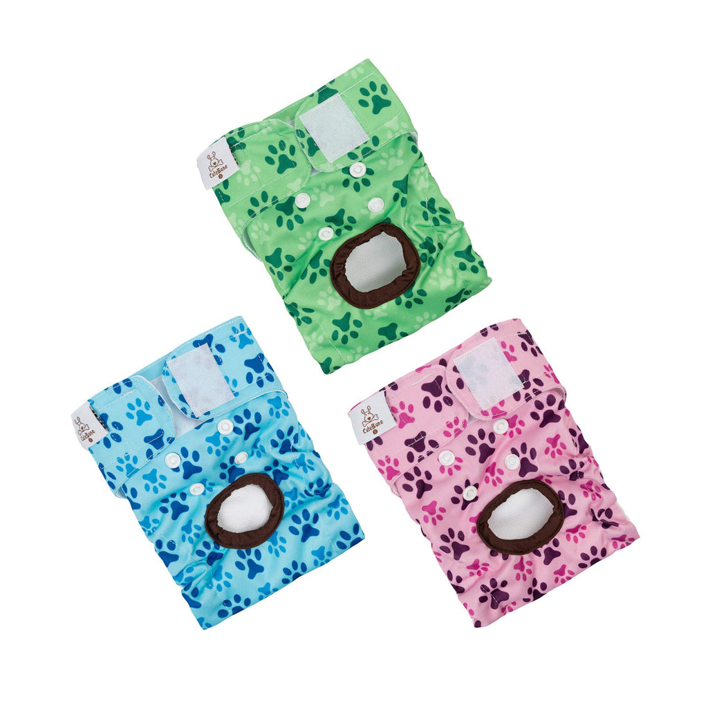CuteBone Reusable Female Dog Diapers - 3 Pack - Washable Period Pants for Heat, Potty Training, Incontinence - Size Medium