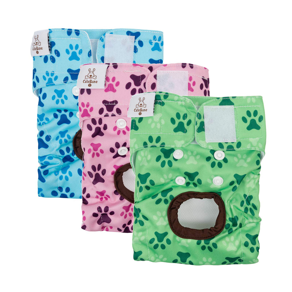 CuteBone Reusable Female Dog Diapers - 3 Pack - Washable Period Pants for Heat, Potty Training, Incontinence - Size Medium