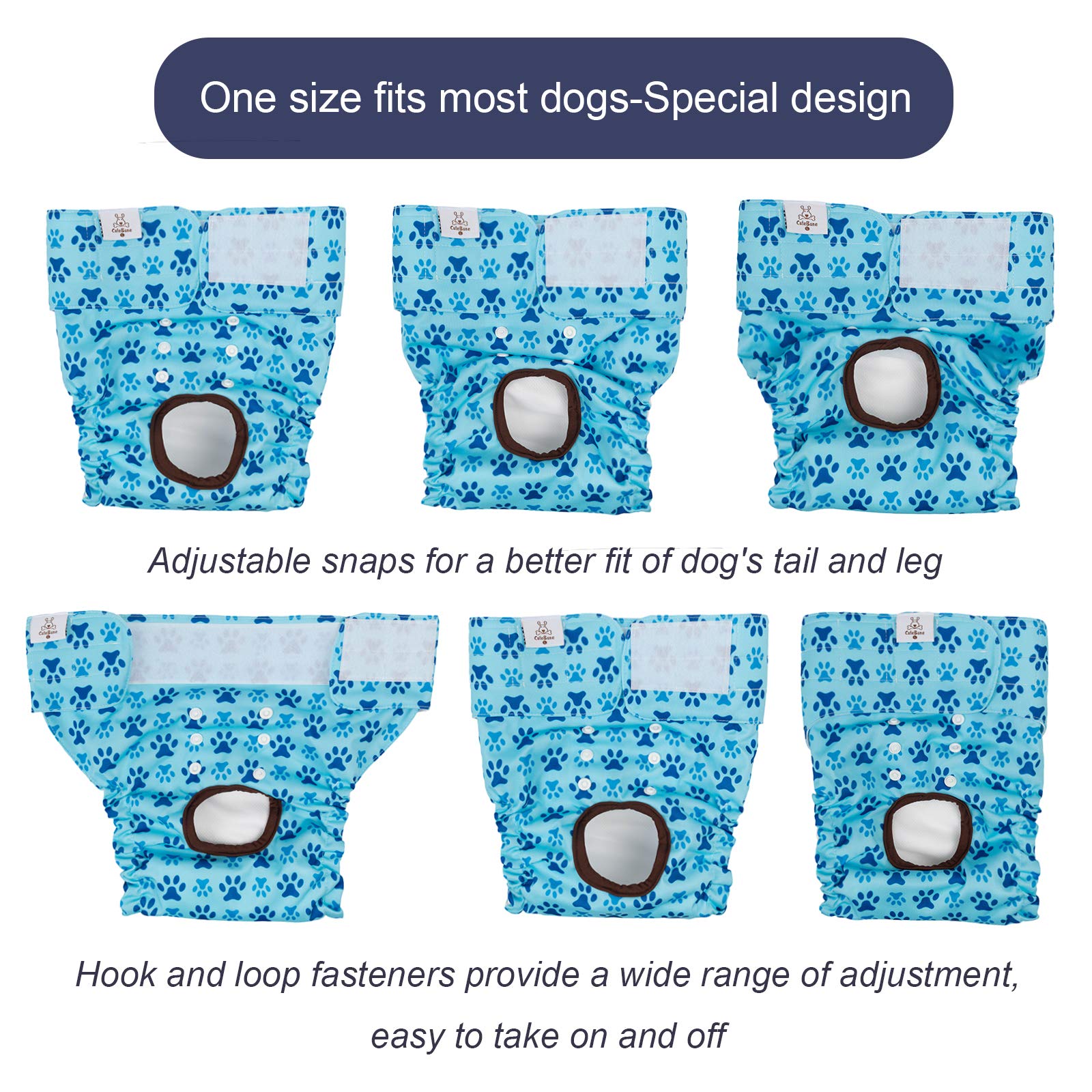 CuteBone Reusable Female Dog Diapers - 3 Pack - Washable Period Pants for Heat, Potty Training, Incontinence - Size Medium
