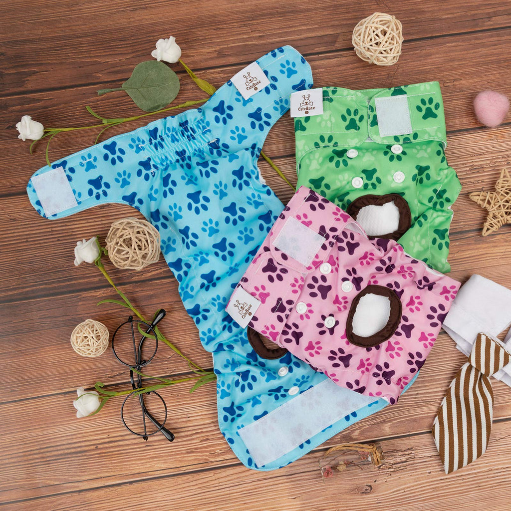 CuteBone Reusable Female Dog Diapers - 3 Pack - Washable Period Pants for Heat, Potty Training, Incontinence - Size Medium