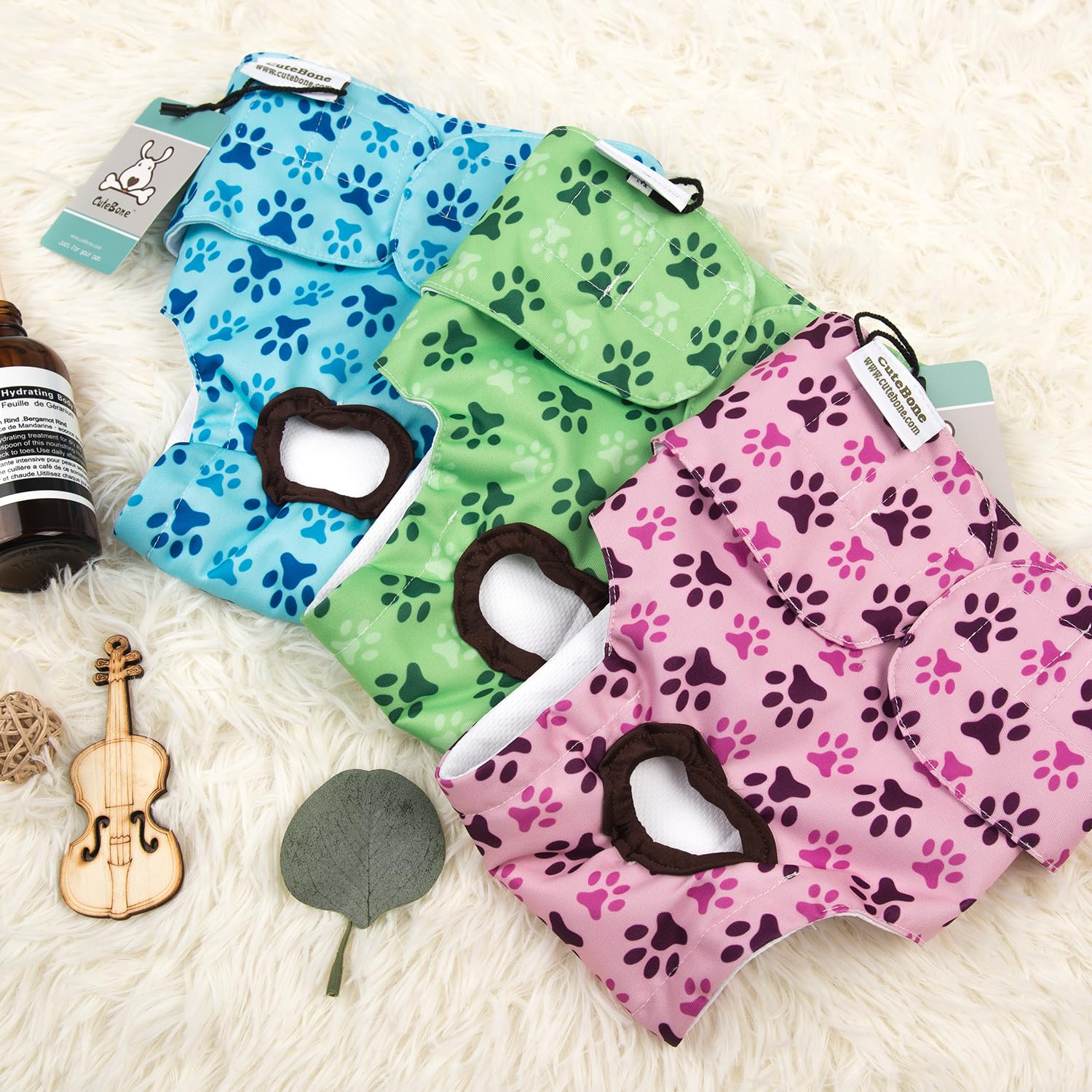 CuteBone Reusable Female Dog Diapers - 3 Pack - Washable Period Pants for Heat, Potty Training, Incontinence - Size Medium