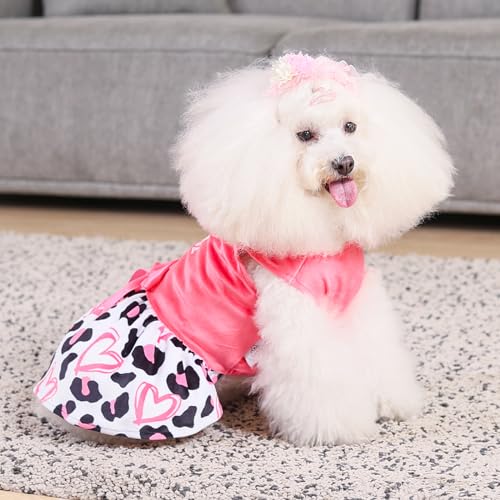 CuteBone Velvet Dog Dress for Small Dogs – Medium Size with Bow Hair Rope, Breathable & Stretchy