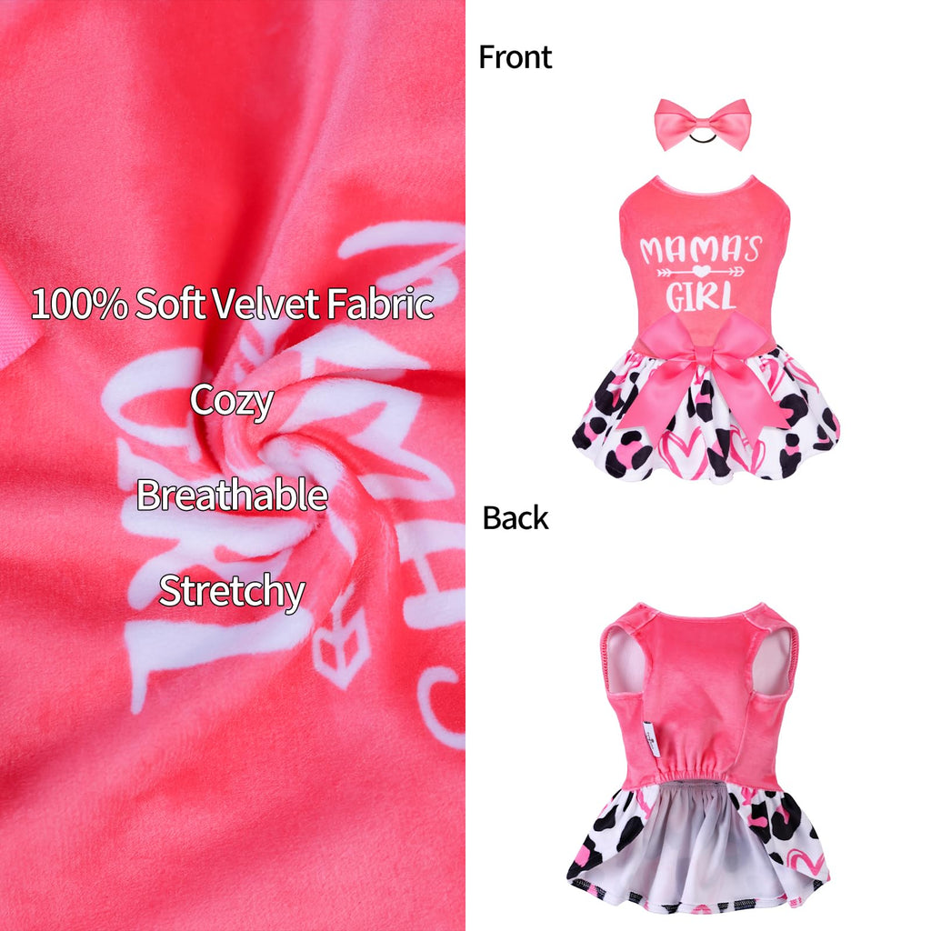 CuteBone Velvet Dog Dress for Small Dogs – Medium Size with Bow Hair Rope, Breathable & Stretchy