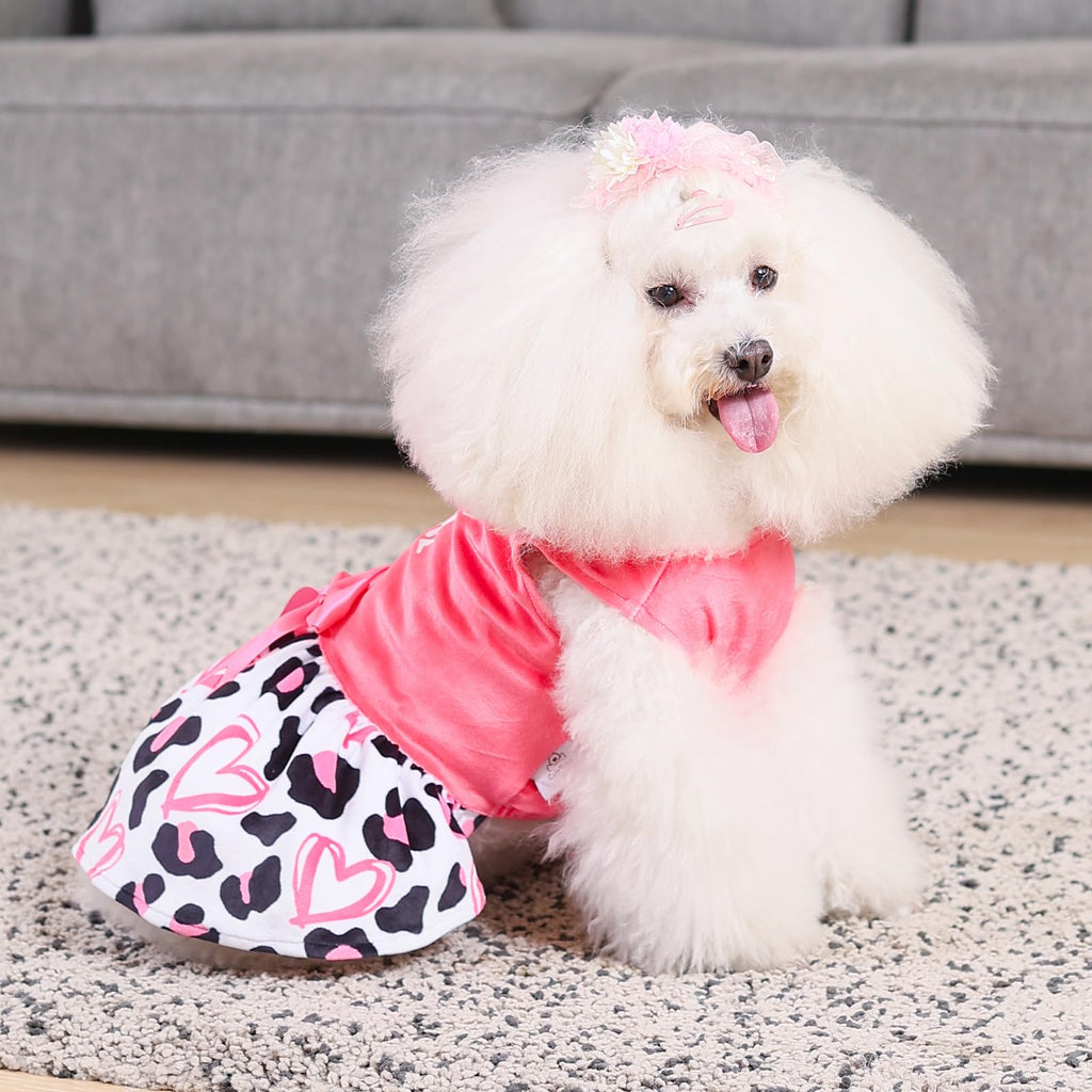 CuteBone Velvet Dog Dress for Small Dogs – Medium Size with Bow Hair Rope, Breathable & Stretchy