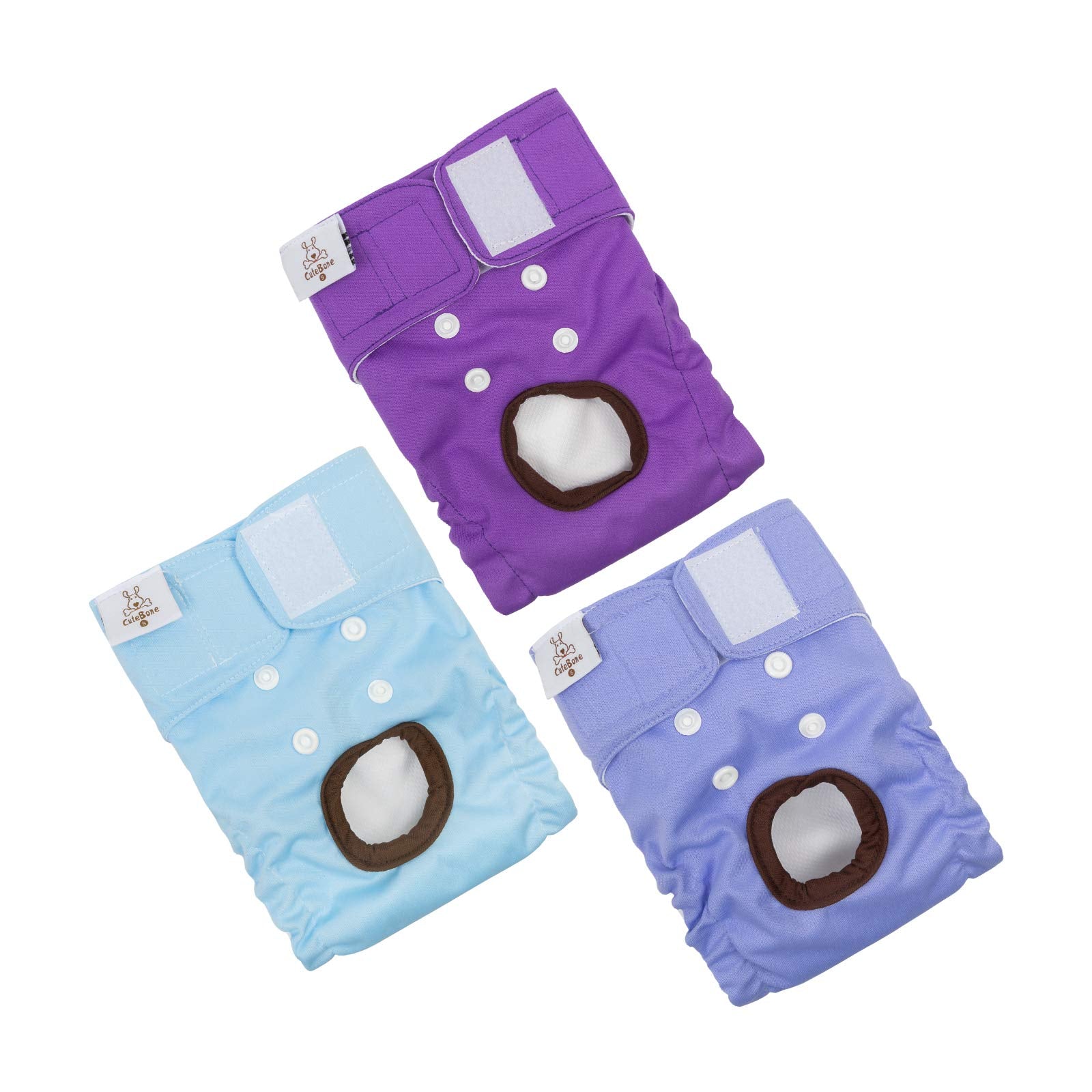CuteBone Washable Female Dog Diapers - 3 Pack Reusable Diapers for Heat, Incontinence, and Potty Training - Size M Blue&Purple