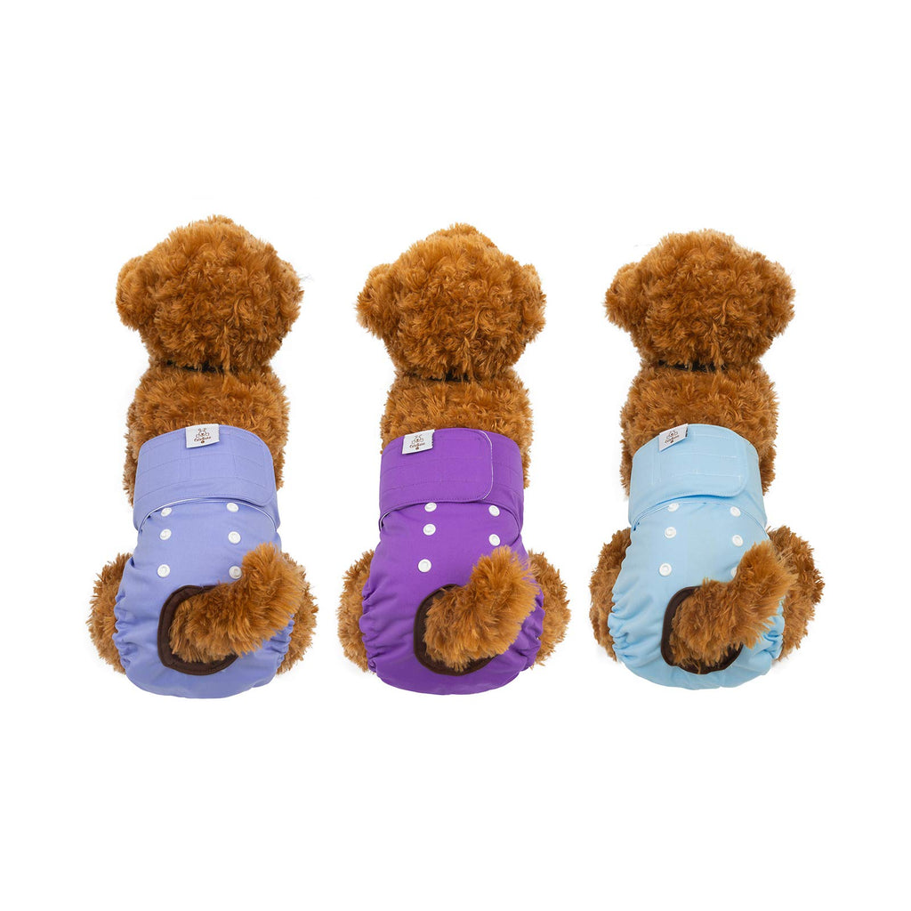 CuteBone Washable Female Dog Diapers - 3 Pack Reusable Diapers for Heat, Incontinence, and Potty Training - Size M Blue&Purple