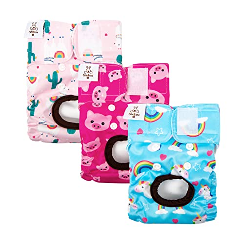 CuteBone Washable Female Dog Diapers 3-Pack - Reusable Period Pants for Heat Cycle, Incontinence, and Potty Training (Size M, Unicorn&Pig&Sheep Pattern)