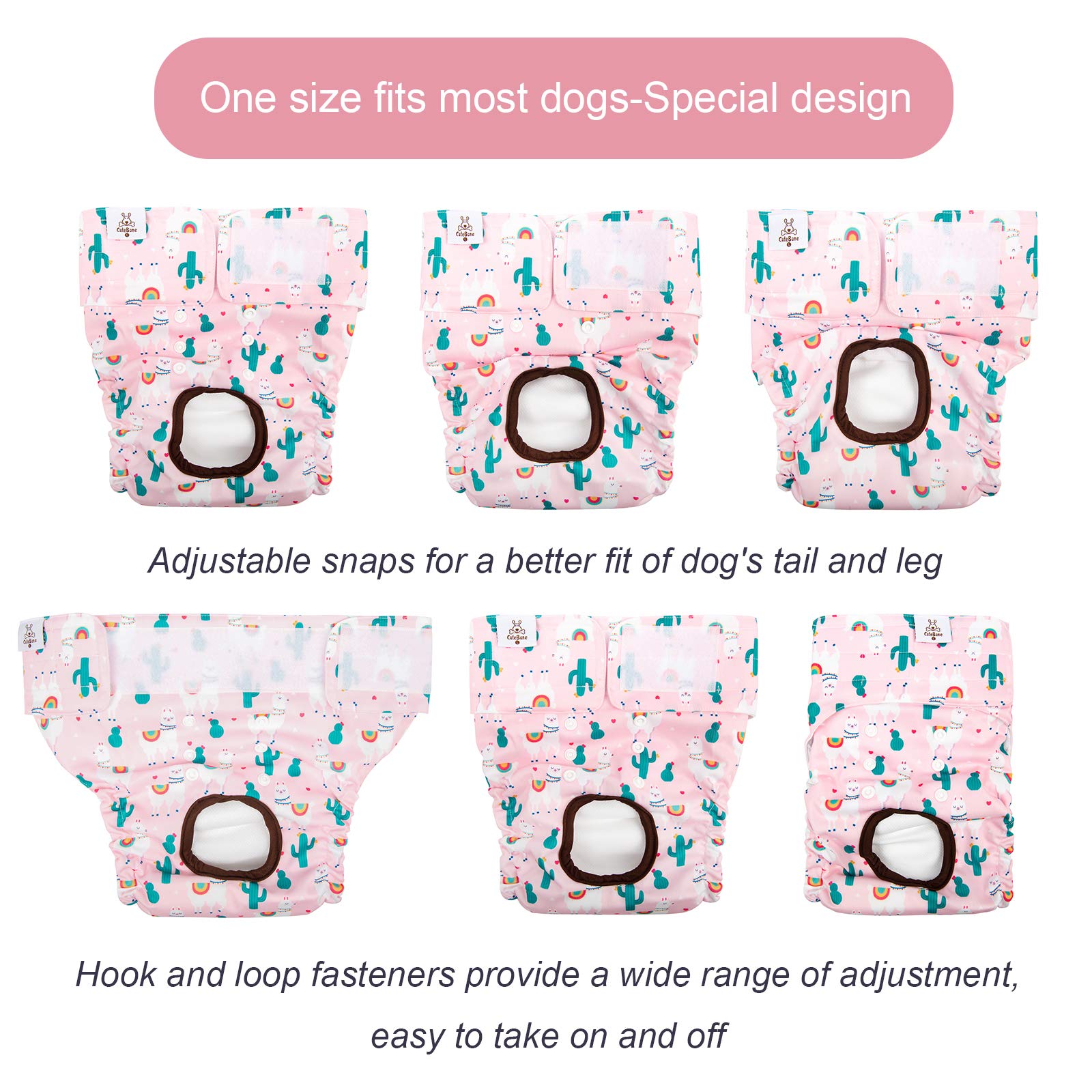 CuteBone Washable Female Dog Diapers 3-Pack - Reusable Period Pants for Heat Cycle, Incontinence, and Potty Training (Size M, Unicorn&Pig&Sheep Pattern)