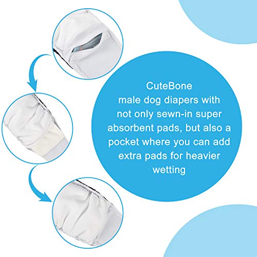 CuteBone Washable Male Dog Diapers - 3 Pack Belly Bands, Size S (11-14")