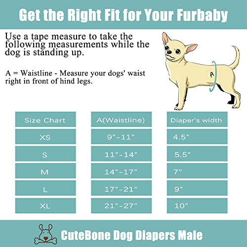 CuteBone Washable Male Dog Diapers - 3 Pack Belly Bands, Size S (11-14")