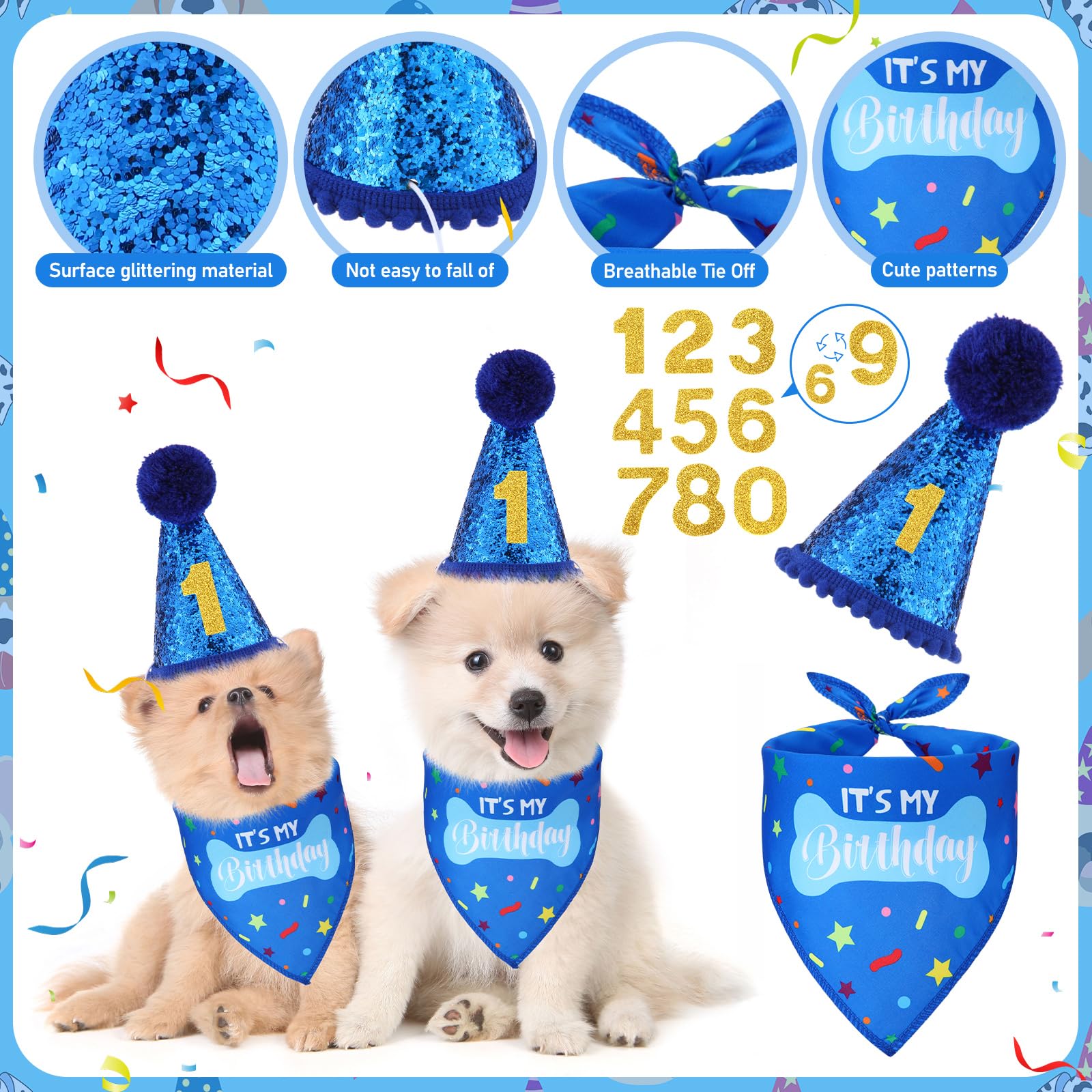 Cutecrop Dog 1st Birthday Gifts Set – Blue Hat, Bandana, Squeaky Cake Toy & No-Mess Paw Print Kit for Small to Large Dogs